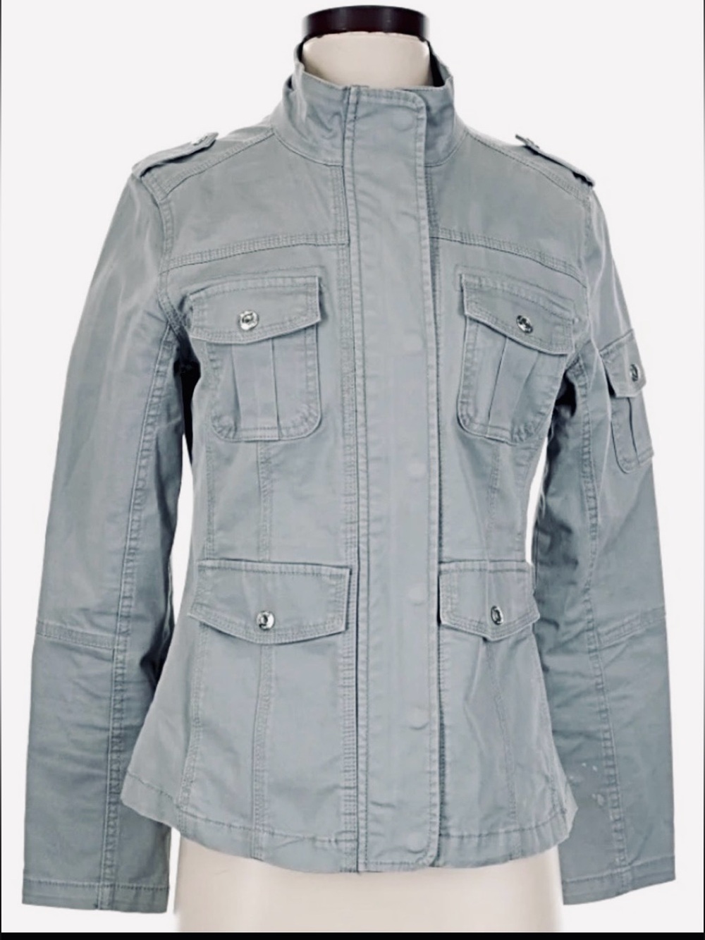 LLight Gray Kenzie Utility Jacket with Front Patch Pockets size large.